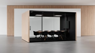 VETROSPACE XXL soundproof meeting pod room in angle with background