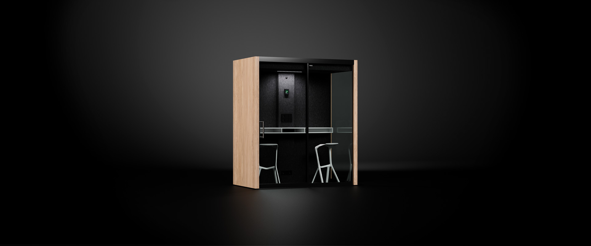 VETROSPACE S soundproof meeting pod in black background