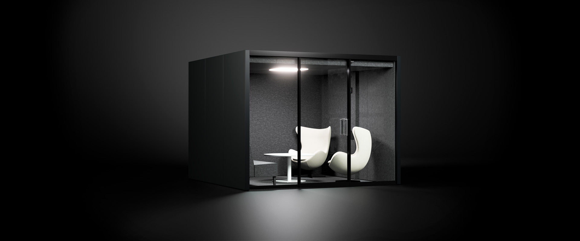 VETROSPACE XL soundproof lounge meeting pod room in black background