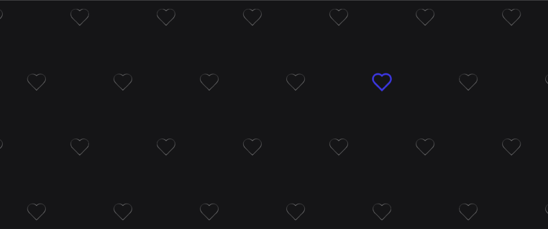 A grid of hearts with one highlighted in blue against a dark background, symbolizing a unique or standout choice.